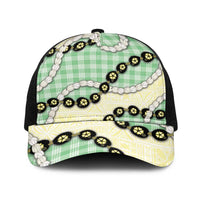 Green Palaka Hawaii Baseball Net Cap Kukui Nut Pikake Lei Hawaiian Tapa Pattern - Polynesian Pride