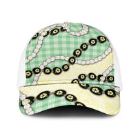 Green Palaka Hawaii Baseball Net Cap Kukui Nut Pikake Lei Hawaiian Tapa Pattern - Polynesian Pride
