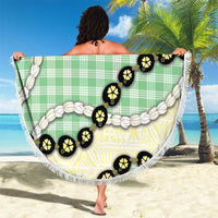 Green Palaka Hawaii Beach Blanket Kukui Nut Pikake Lei Hawaiian Tapa Pattern - Polynesian Pride