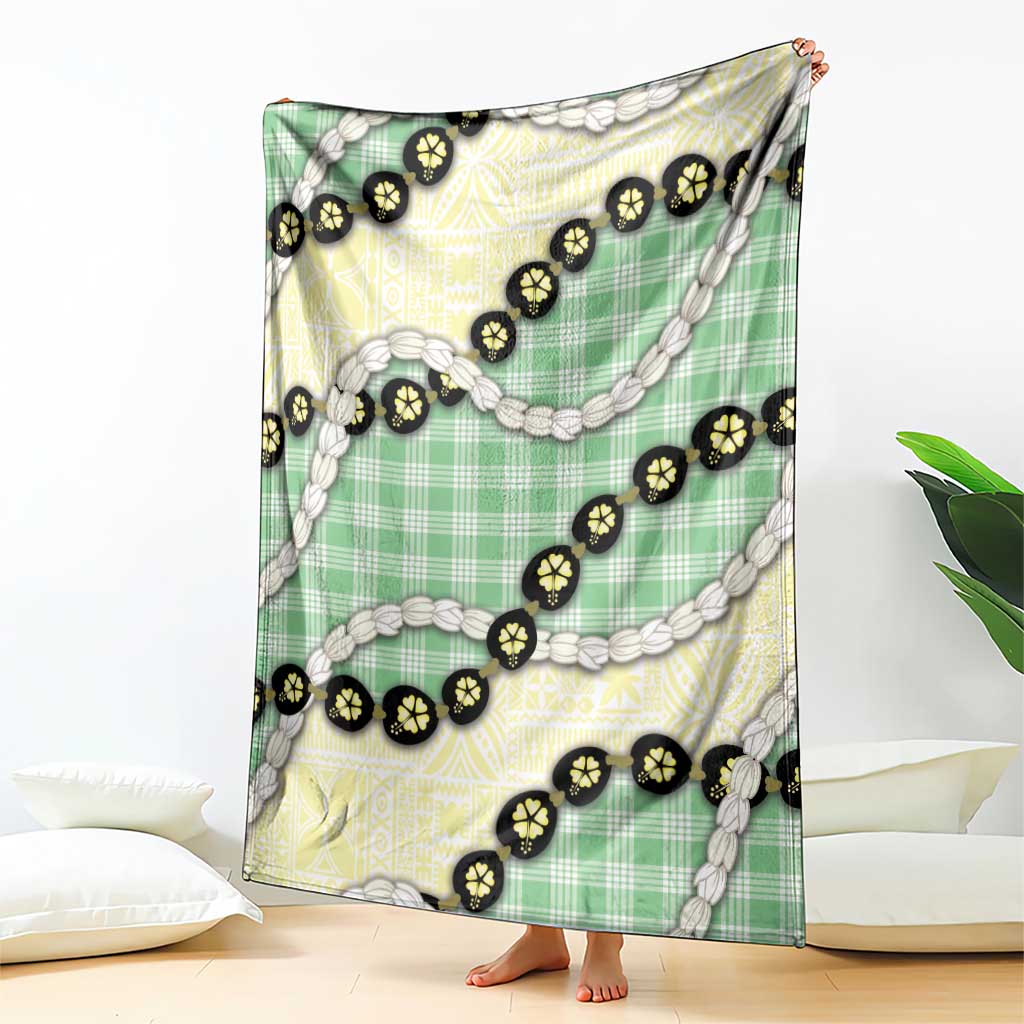 Green Palaka Hawaii Blanket Kukui Nut Pikake Lei Hawaiian Tapa Pattern - Polynesian Pride