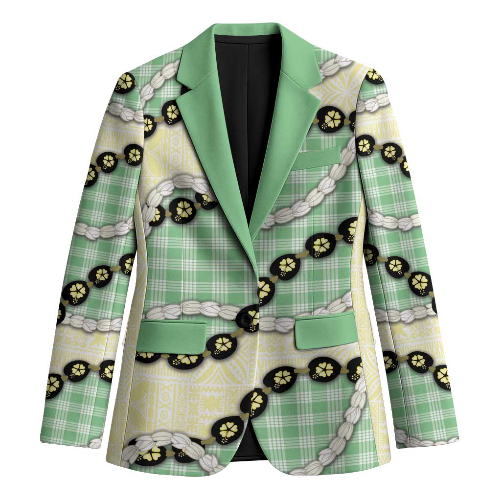 Green Palaka Hawaii Blazer Kukui Nut Pikake Lei Hawaiian Tapa Pattern - Polynesian Pride