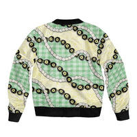 Green Palaka Hawaii Bomber Jacket Kukui Nut Pikake Lei Hawaiian Tapa Pattern - Polynesian Pride