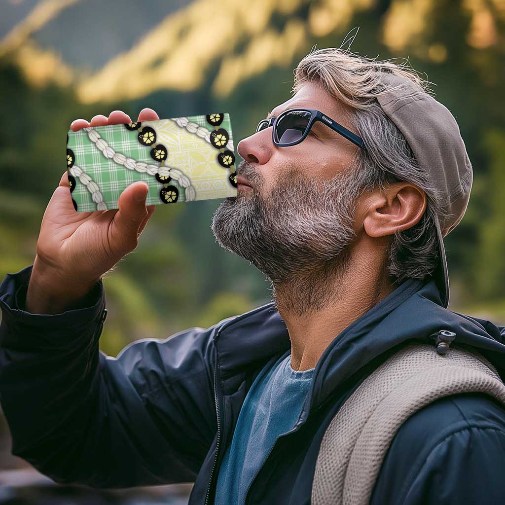 Green Palaka Hawaii 4 in 1 Can Cooler Tumbler Kukui Nut Pikake Lei Hawaiian Tapa Pattern - Polynesian Pride