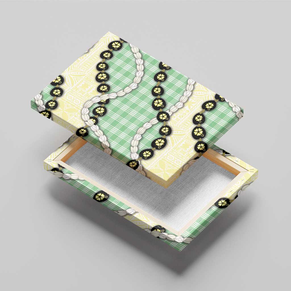 Green Palaka Hawaii Canvas Wall Art Kukui Nut Pikake Lei Hawaiian Tapa Pattern - Polynesian Pride