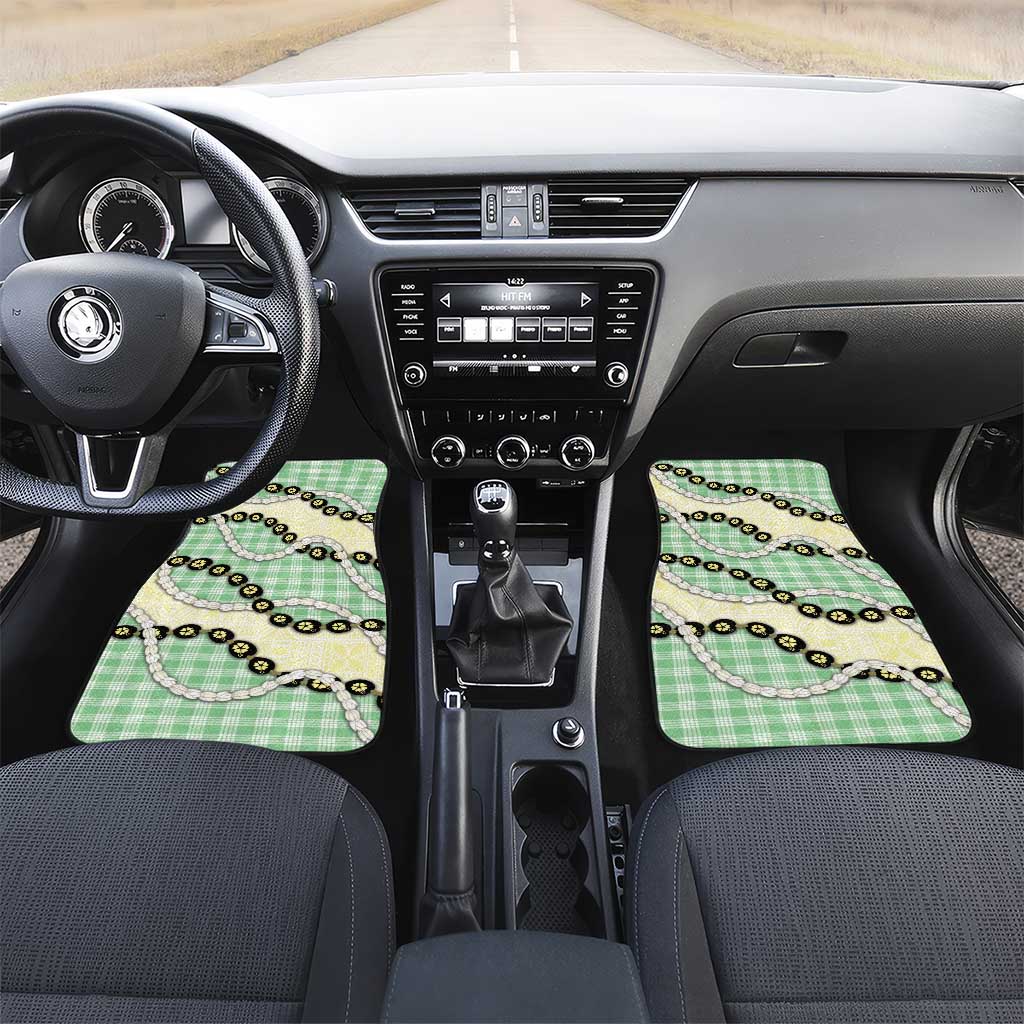 Green Palaka Hawaii Car Mats Kukui Nut Pikake Lei Hawaiian Tapa Pattern - Polynesian Pride