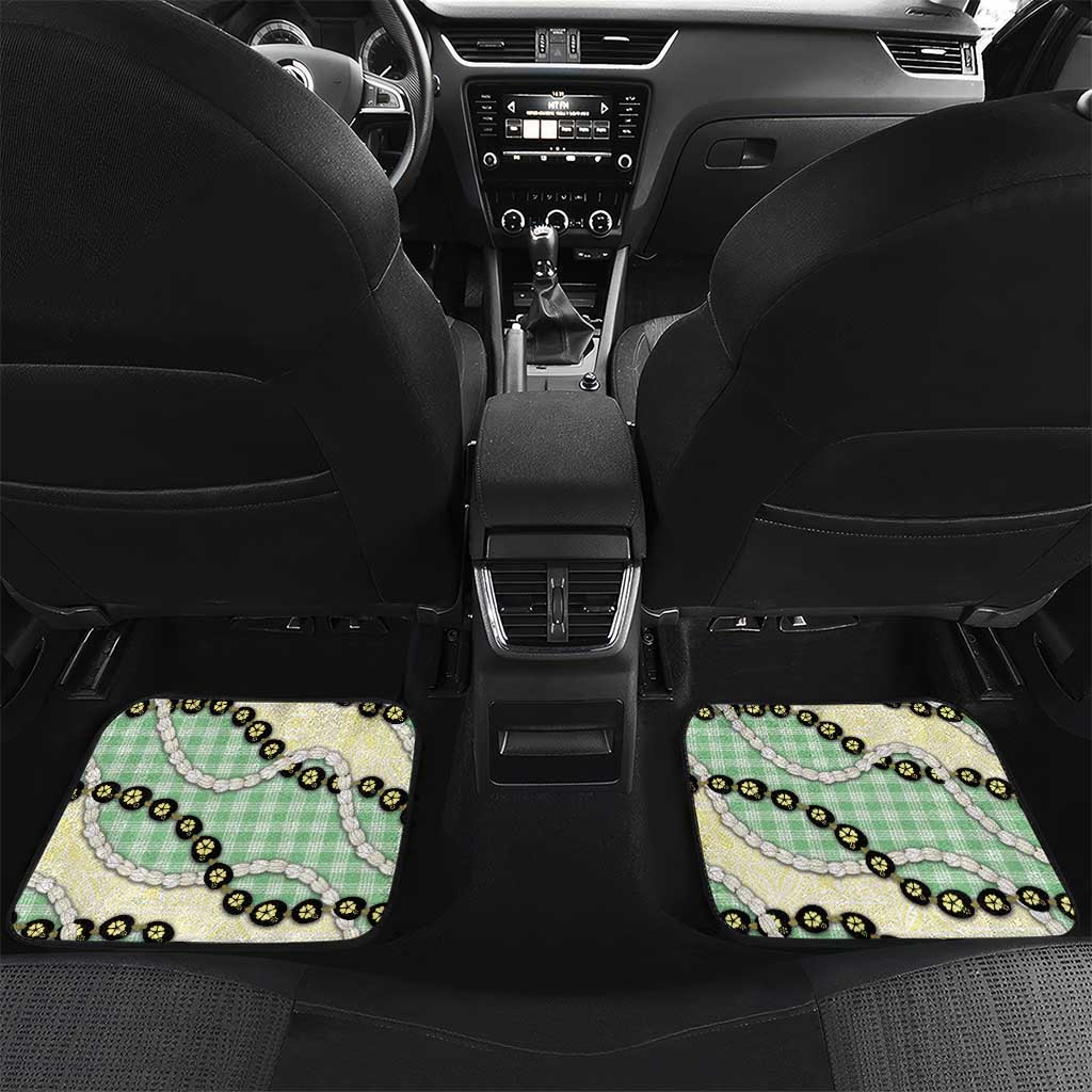 Green Palaka Hawaii Car Mats Kukui Nut Pikake Lei Hawaiian Tapa Pattern - Polynesian Pride