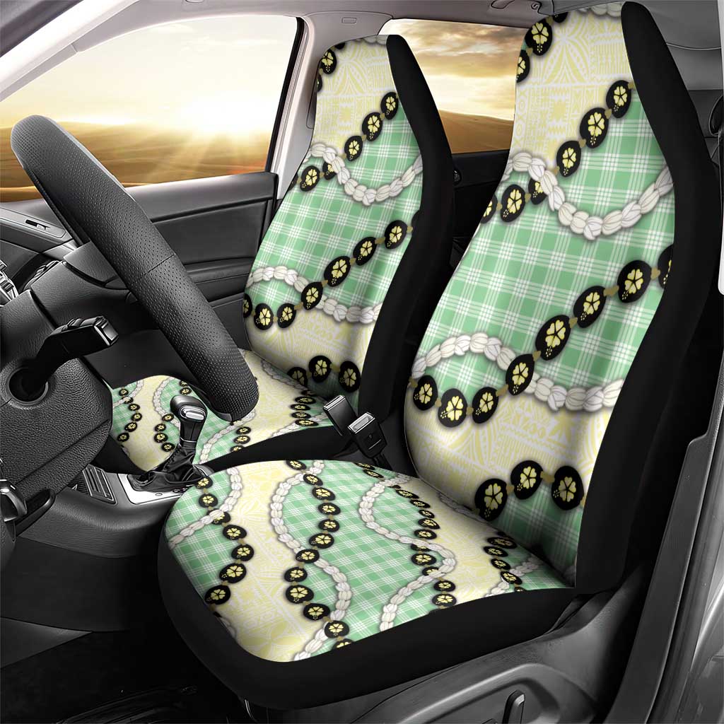 Green Palaka Hawaii Car Seat Cover Kukui Nut Pikake Lei Hawaiian Tapa Pattern - Polynesian Pride