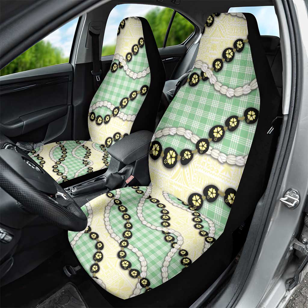 Green Palaka Hawaii Car Seat Cover Kukui Nut Pikake Lei Hawaiian Tapa Pattern - Polynesian Pride