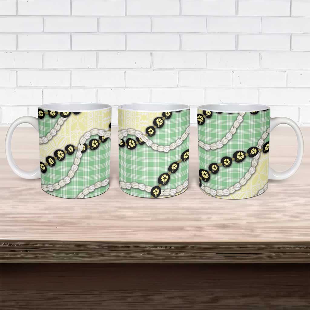 Green Palaka Hawaii Ceramic Mug Kukui Nut Pikake Lei Hawaiian Tapa Pattern - Polynesian Pride