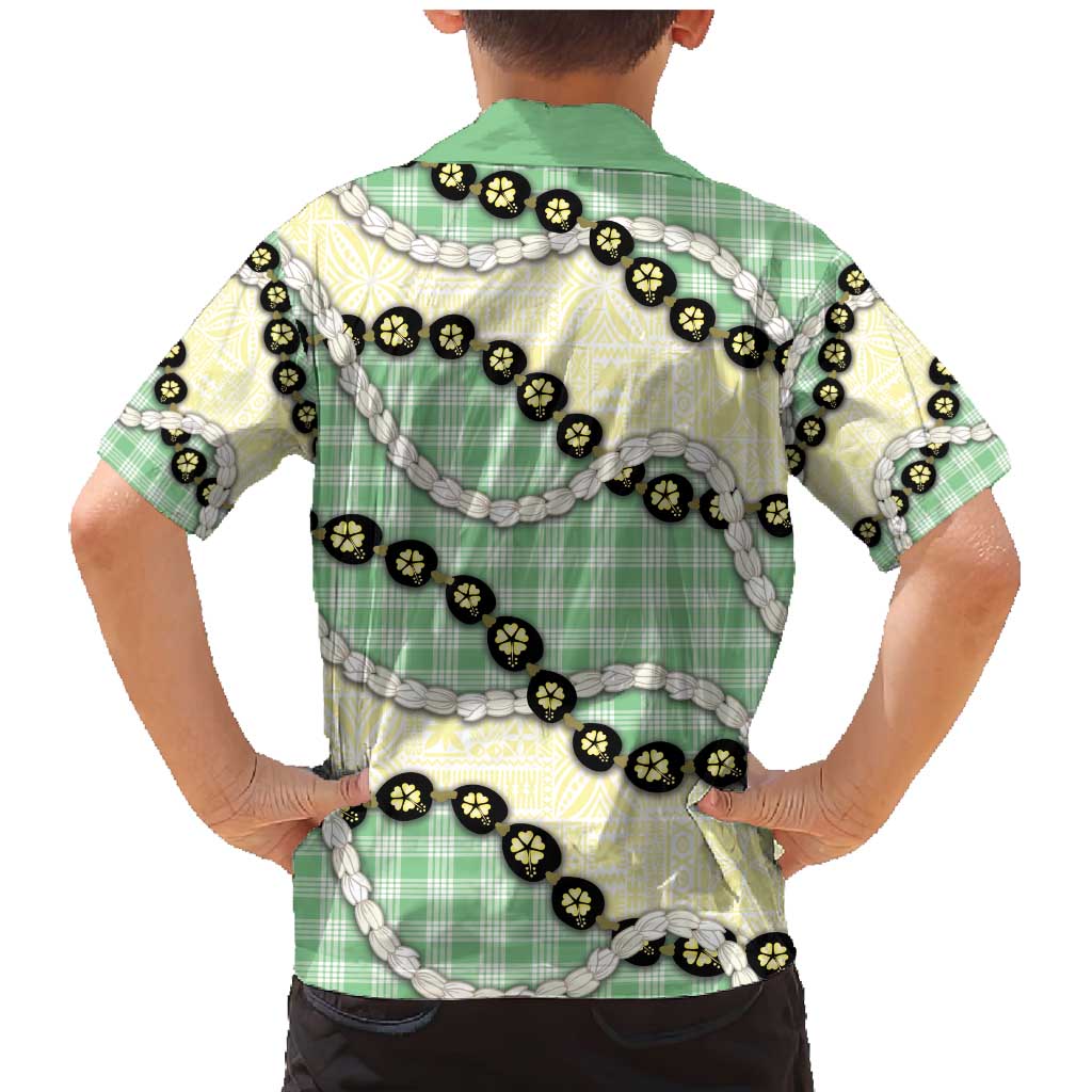 Green Palaka Hawaii Family Matching Mermaid Dress and Hawaiian Shirt Kukui Nut Pikake Lei Hawaiian Tapa Pattern - Polynesian Pride