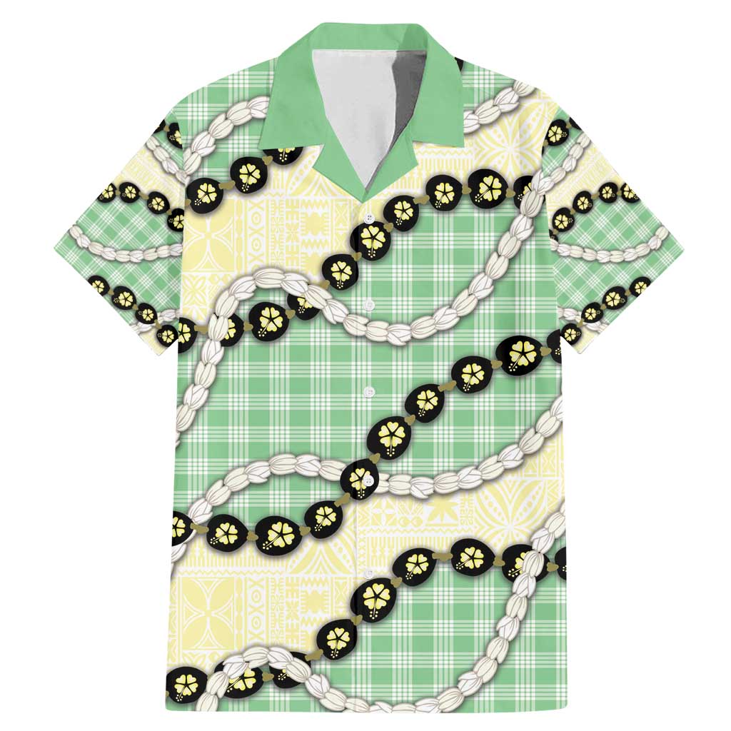 Green Palaka Hawaii Family Matching Mermaid Dress and Hawaiian Shirt Kukui Nut Pikake Lei Hawaiian Tapa Pattern - Polynesian Pride