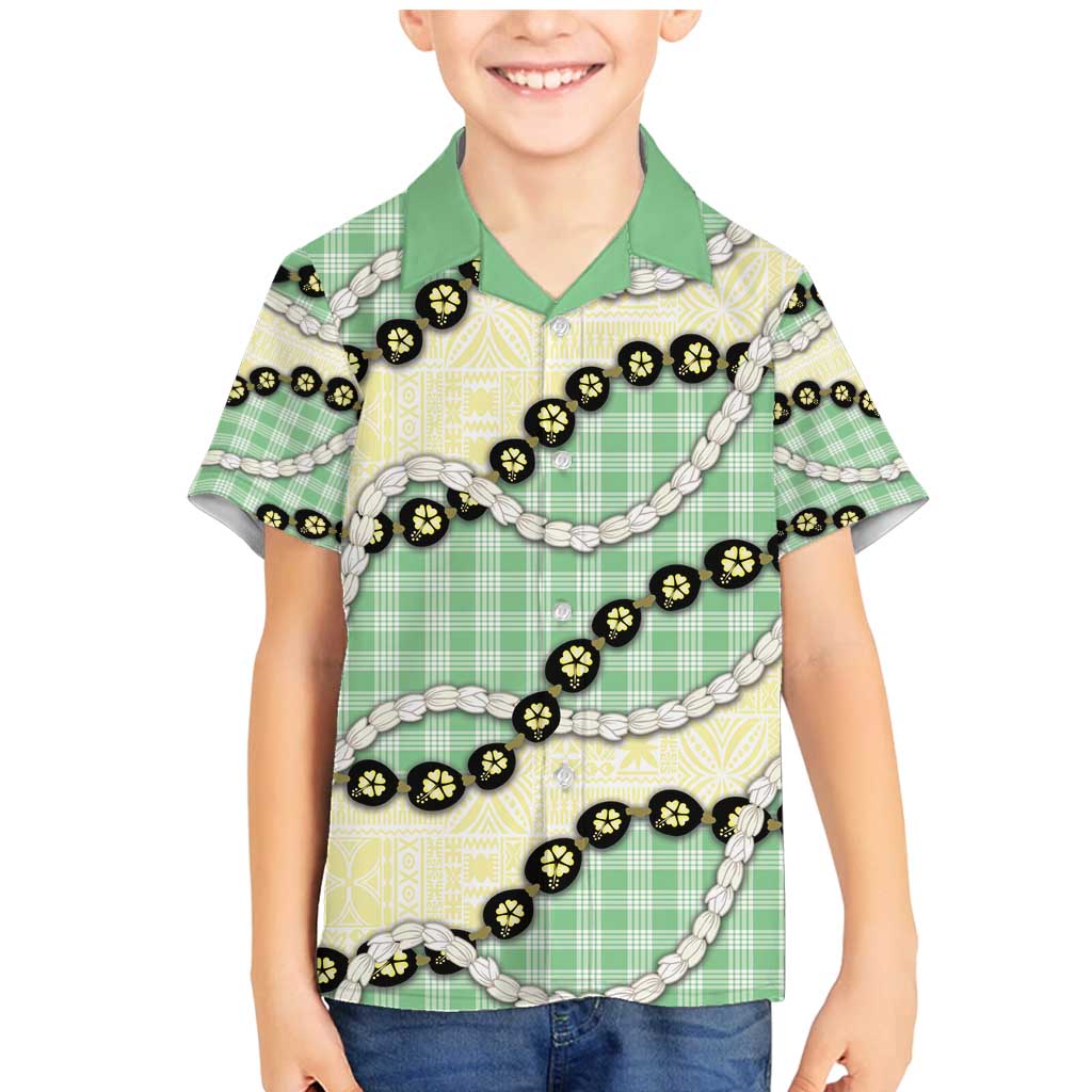 Green Palaka Hawaii Family Matching Mermaid Dress and Hawaiian Shirt Kukui Nut Pikake Lei Hawaiian Tapa Pattern - Polynesian Pride