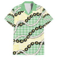 Green Palaka Hawaii Family Matching Off Shoulder Short Dress and Hawaiian Shirt Kukui Nut Pikake Lei Hawaiian Tapa Pattern - Polynesian Pride