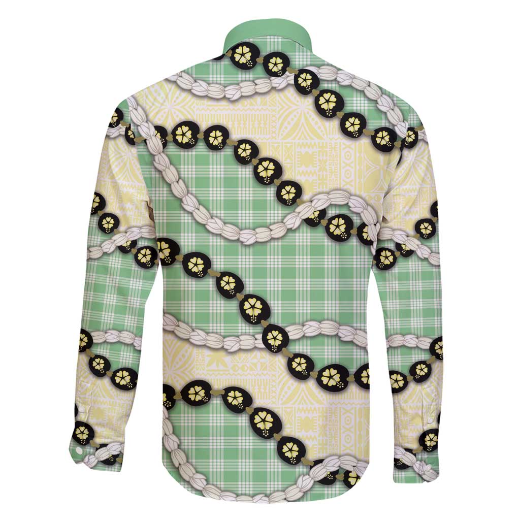 Green Palaka Hawaii Family Matching Puletasi and Hawaiian Shirt Kukui Nut Pikake Lei Hawaiian Tapa Pattern - Polynesian Pride