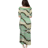 Green Palaka Hawaii Family Matching Puletasi and Hawaiian Shirt Kukui Nut Pikake Lei Hawaiian Tapa Pattern - Polynesian Pride