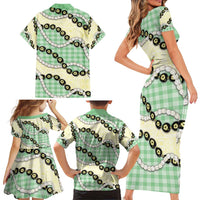 Green Palaka Hawaii Family Matching Short Sleeve Bodycon Dress and Hawaiian Shirt Kukui Nut Pikake Lei Hawaiian Tapa Pattern - Polynesian Pride