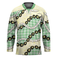 Green Palaka Hawaii Hockey Jersey Kukui Nut Pikake Lei Hawaiian Tapa Pattern - Polynesian Pride
