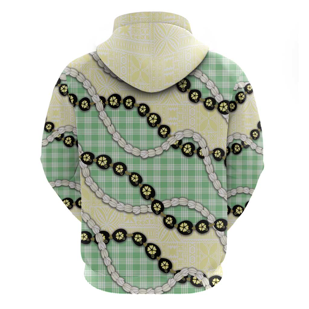 Green Palaka Hawaii Hoodie Kukui Nut Pikake Lei Hawaiian Tapa Pattern - Polynesian Pride