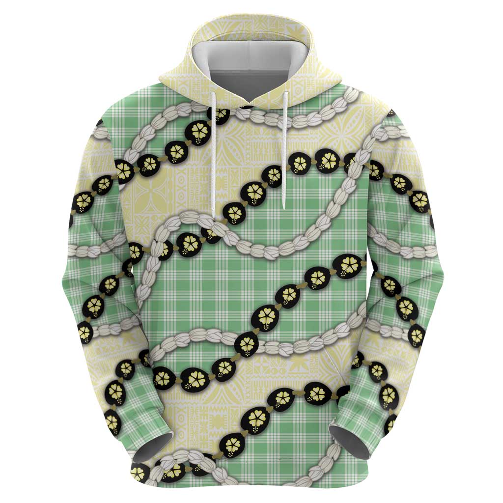 Green Palaka Hawaii Hoodie Kukui Nut Pikake Lei Hawaiian Tapa Pattern - Polynesian Pride