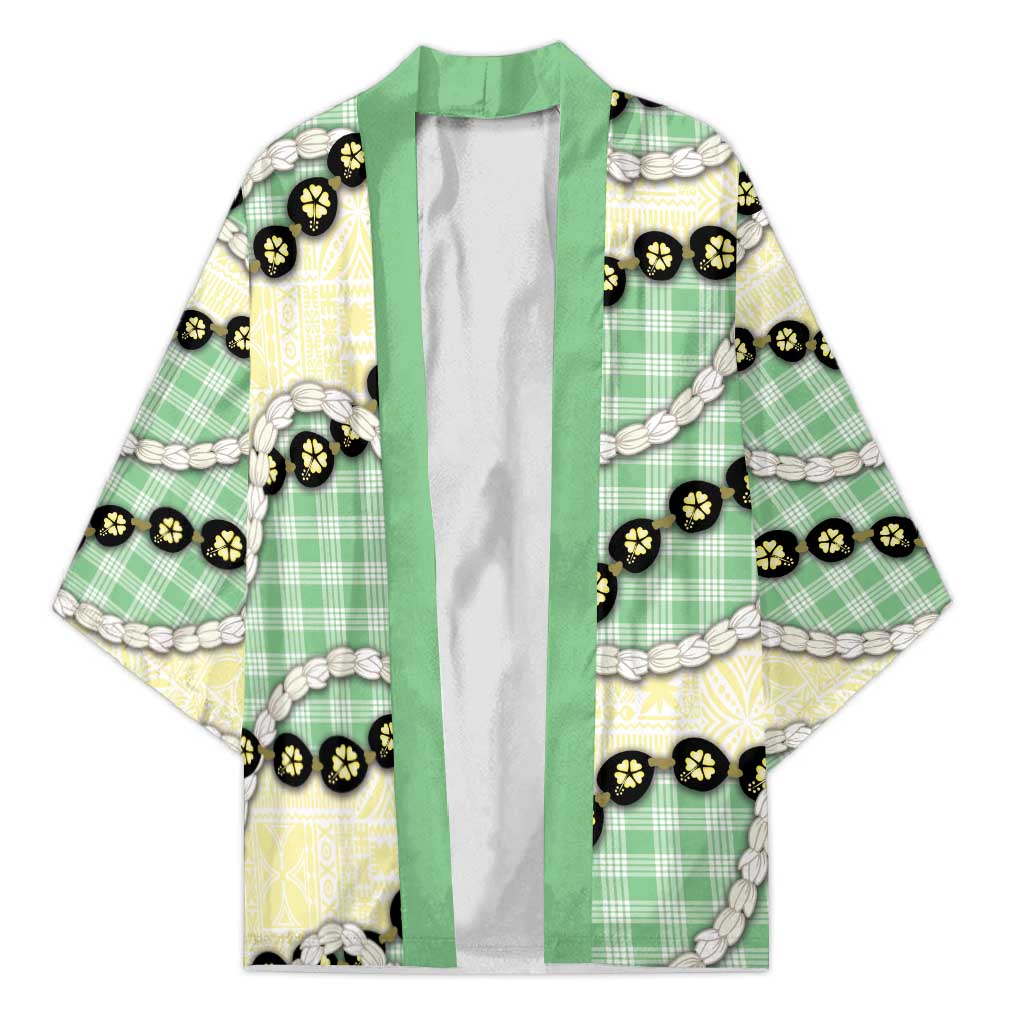 Green Palaka Hawaii Kimono Kukui Nut Pikake Lei Hawaiian Tapa Pattern - Polynesian Pride