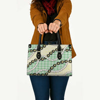 Green Palaka Hawaii Leather Bag Kukui Nut Pikake Lei Hawaiian Tapa Pattern - Polynesian Pride