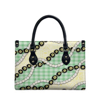 Green Palaka Hawaii Leather Bag Kukui Nut Pikake Lei Hawaiian Tapa Pattern - Polynesian Pride