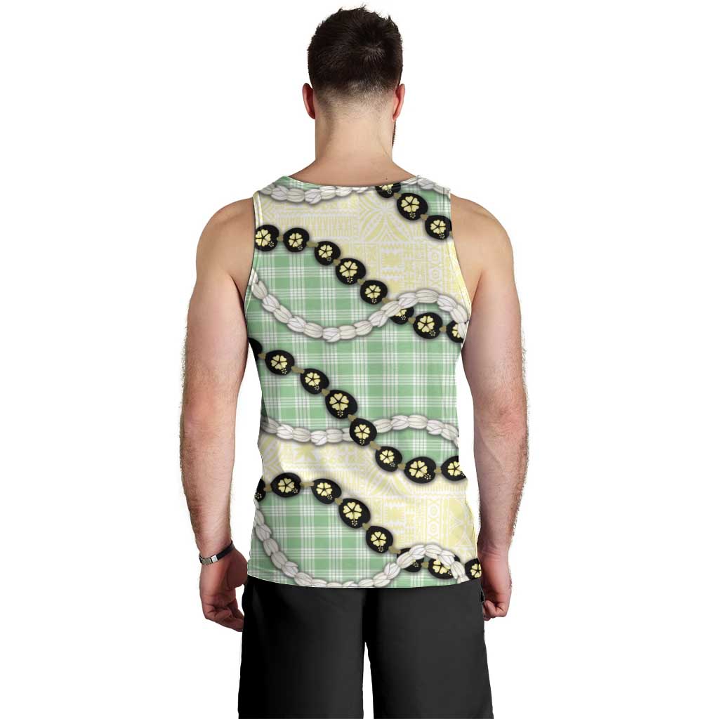 Green Palaka Hawaii Men Tank Top Kukui Nut Pikake Lei Hawaiian Tapa Pattern - Polynesian Pride