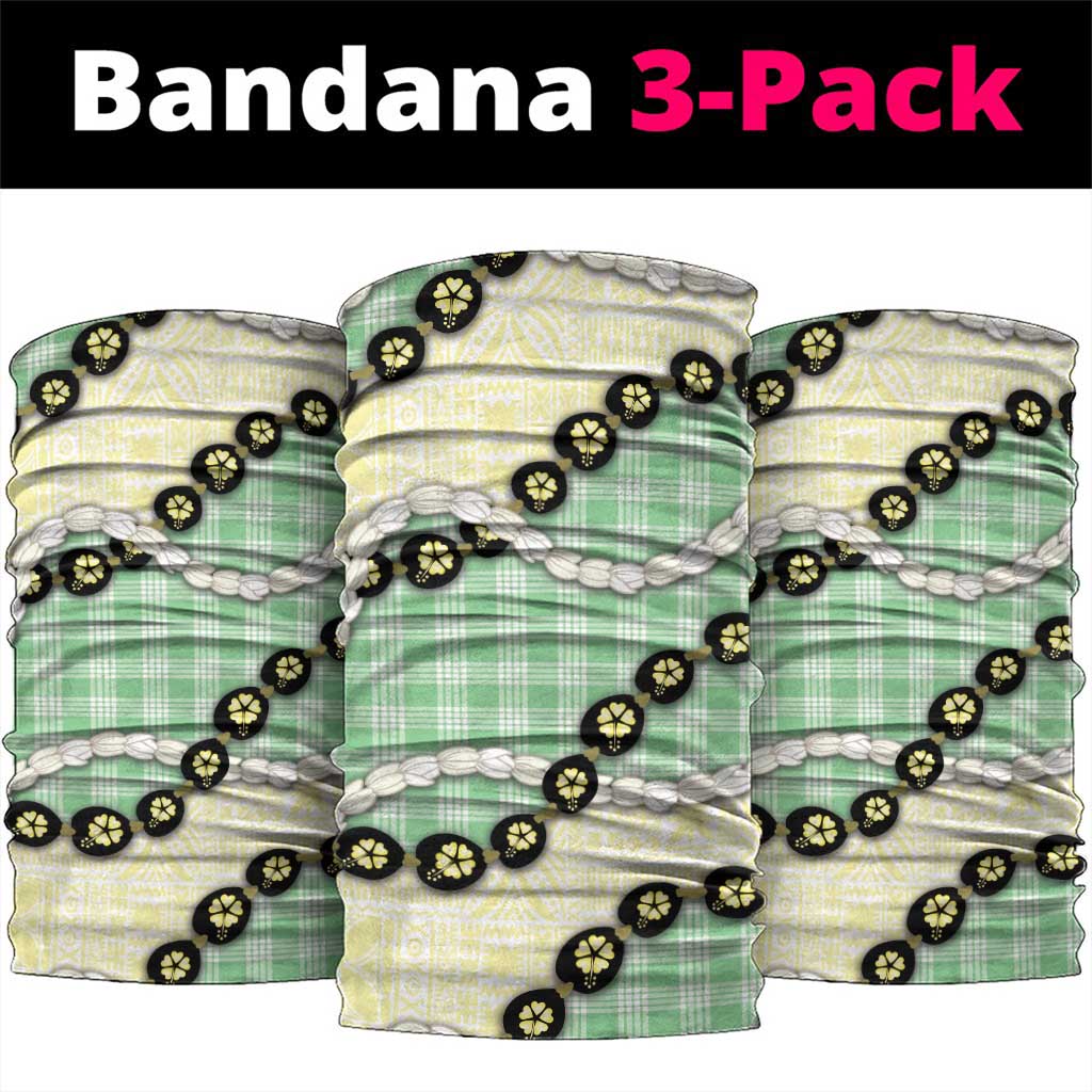 Green Palaka Hawaii Neck Gaiter Kukui Nut Pikake Lei Hawaiian Tapa Pattern - Polynesian Pride