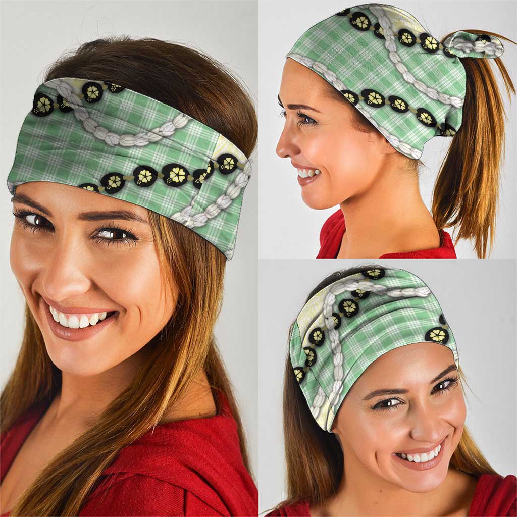Green Palaka Hawaii Neck Gaiter Kukui Nut Pikake Lei Hawaiian Tapa Pattern - Polynesian Pride