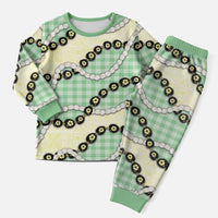 Green Palaka Hawaii Christmas Pajama Set Kukui Nut Pikake Lei Hawaiian Tapa Pattern - Polynesian Pride