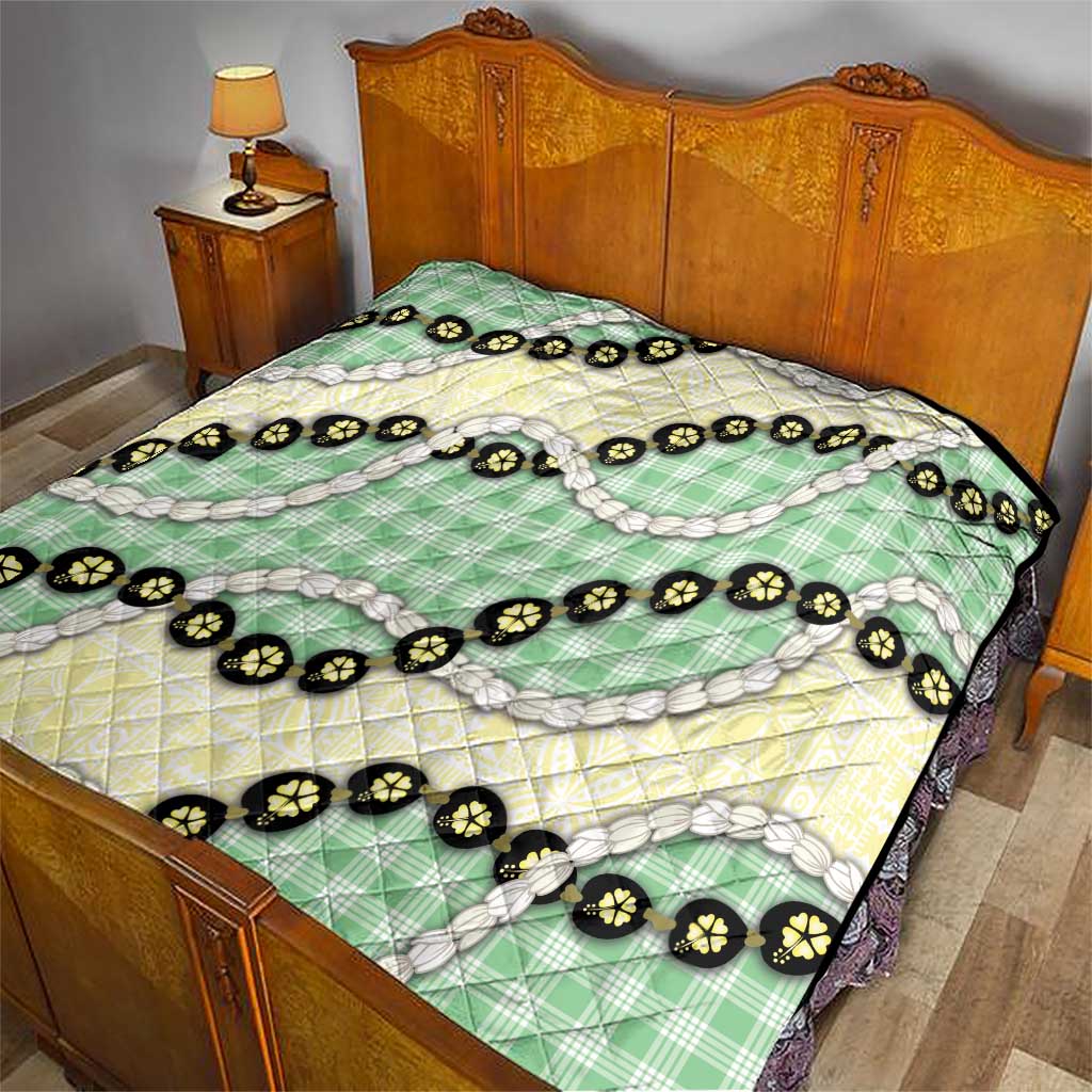 Green Palaka Hawaii Quilt Kukui Nut Pikake Lei Hawaiian Tapa Pattern - Polynesian Pride