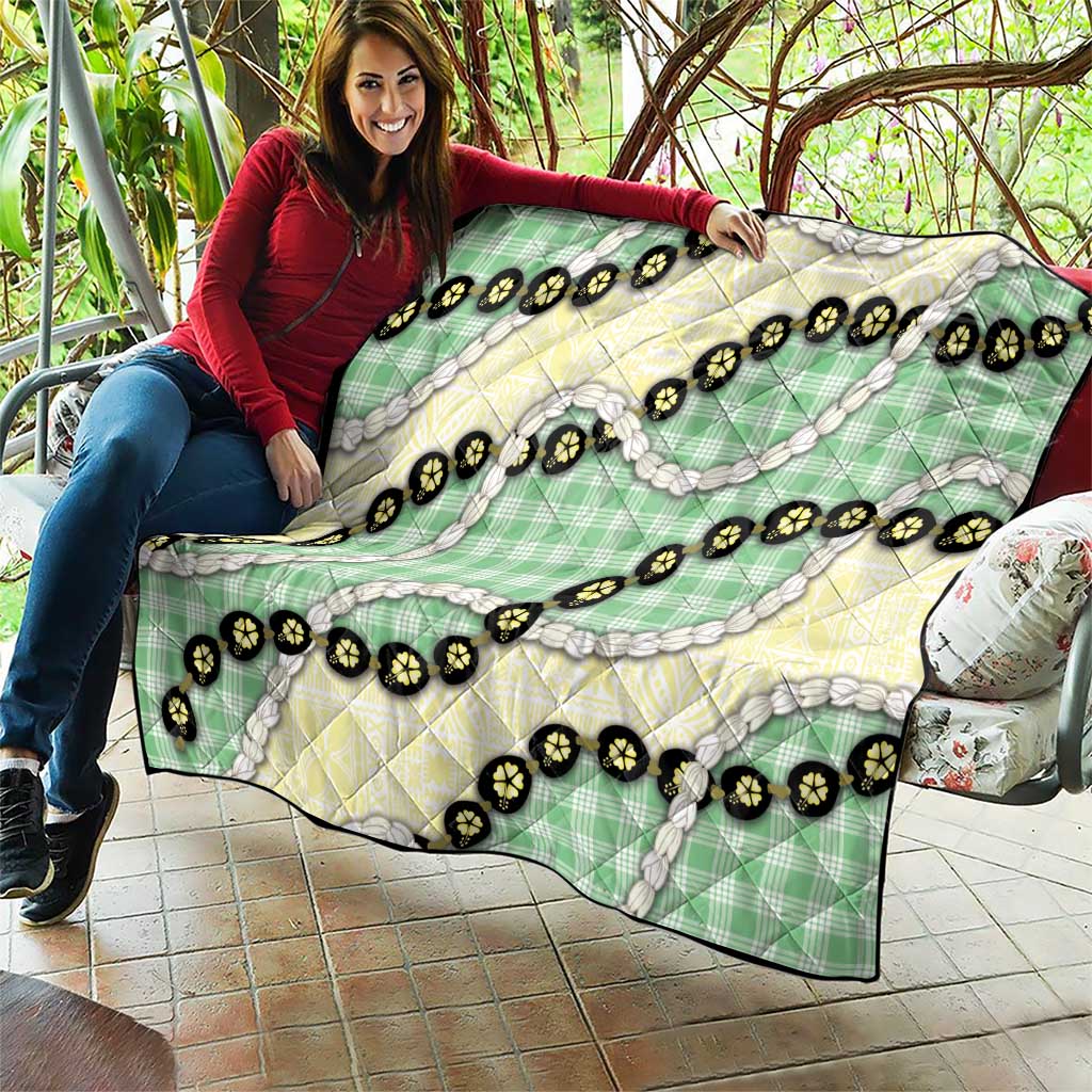 Green Palaka Hawaii Quilt Kukui Nut Pikake Lei Hawaiian Tapa Pattern - Polynesian Pride