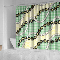 Green Palaka Hawaii Shower Curtain Kukui Nut Pikake Lei Hawaiian Tapa Pattern - Polynesian Pride