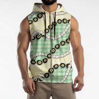 Green Palaka Hawaii Sleeveless Zip Hoodie Kukui Nut Pikake Lei Hawaiian Tapa Pattern - Polynesian Pride