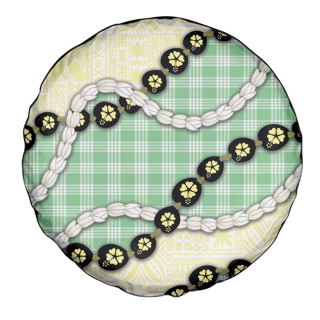 Green Palaka Hawaii Spare Tire Cover Kukui Nut Pikake Lei Hawaiian Tapa Pattern - Polynesian Pride