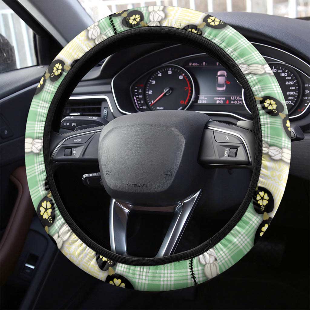Green Palaka Hawaii Steering Wheel Cover Kukui Nut Pikake Lei Hawaiian Tapa Pattern - Polynesian Pride