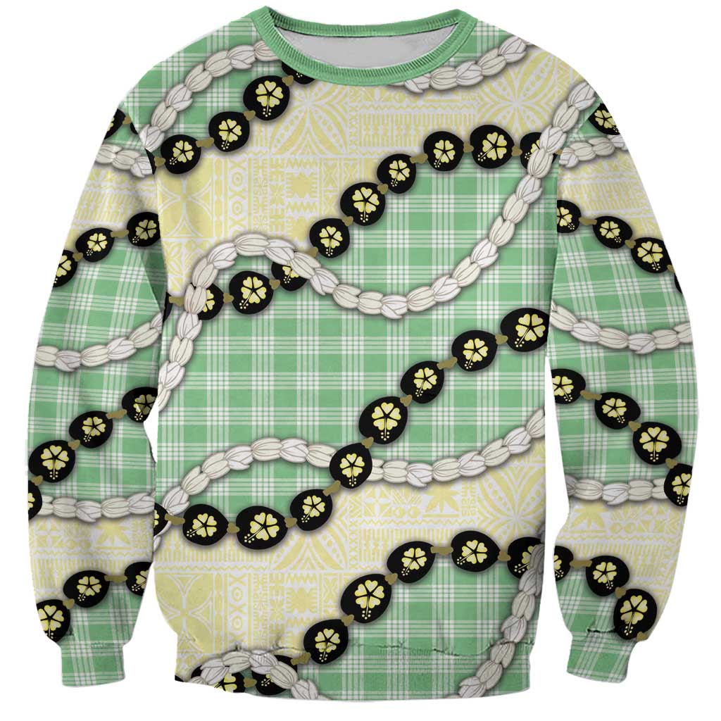 Green Palaka Hawaii Sweatshirt Kukui Nut Pikake Lei Hawaiian Tapa Pattern - Polynesian Pride