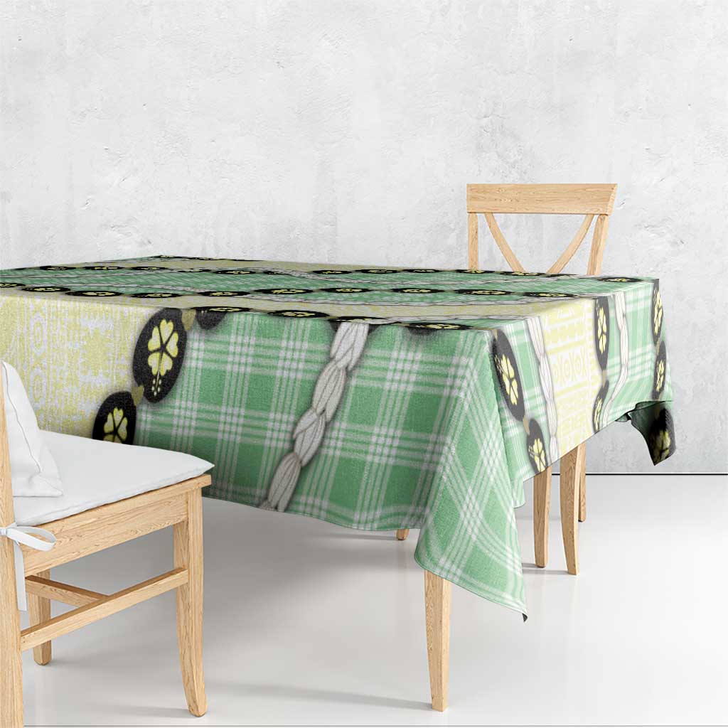 Green Palaka Hawaii Tablecloth Kukui Nut Pikake Lei Hawaiian Tapa Pattern - Polynesian Pride