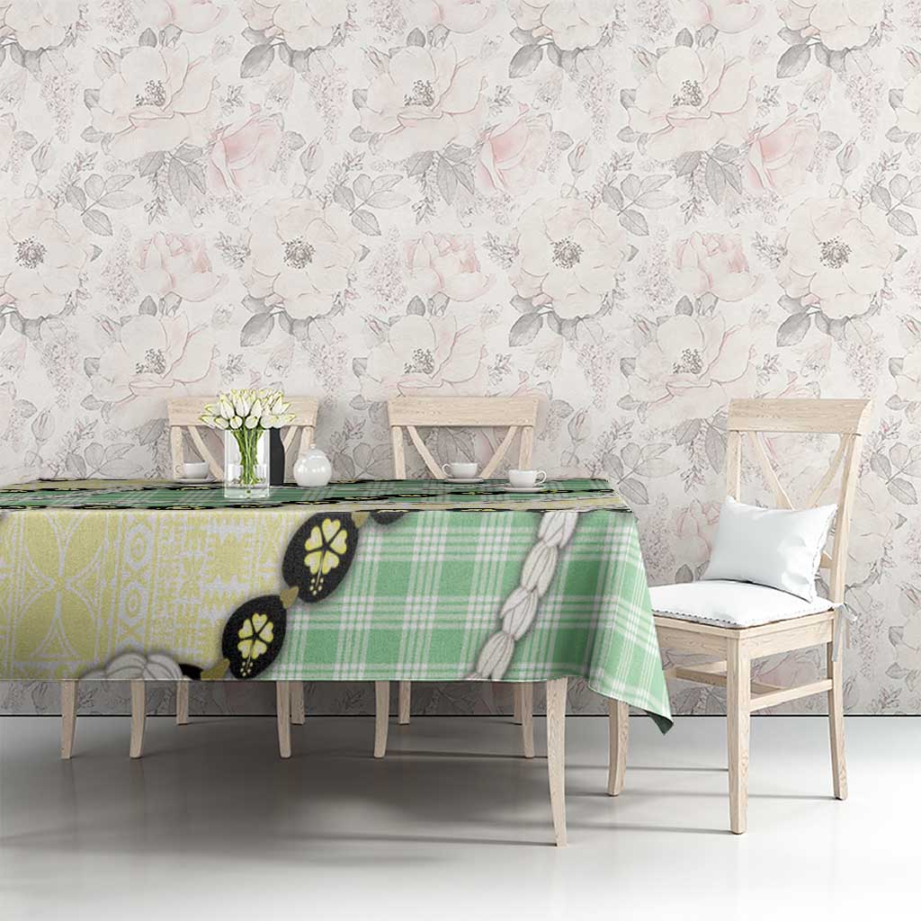 Green Palaka Hawaii Tablecloth Kukui Nut Pikake Lei Hawaiian Tapa Pattern - Polynesian Pride