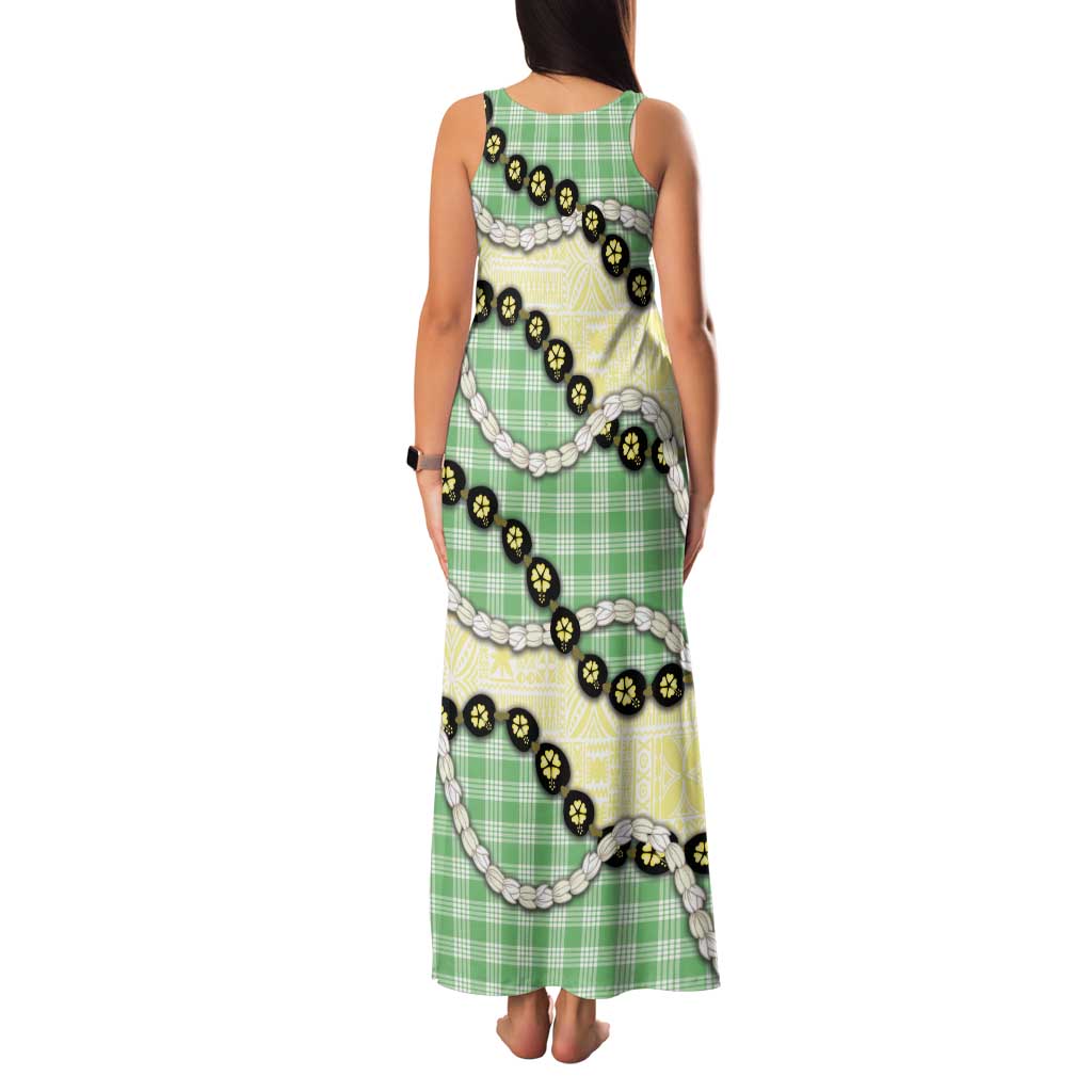 Green Palaka Hawaii Tank Maxi Dress Kukui Nut Pikake Lei Hawaiian Tapa Pattern - Polynesian Pride