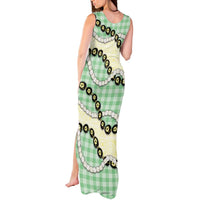 Green Palaka Hawaii Tank Maxi Dress Kukui Nut Pikake Lei Hawaiian Tapa Pattern - Polynesian Pride