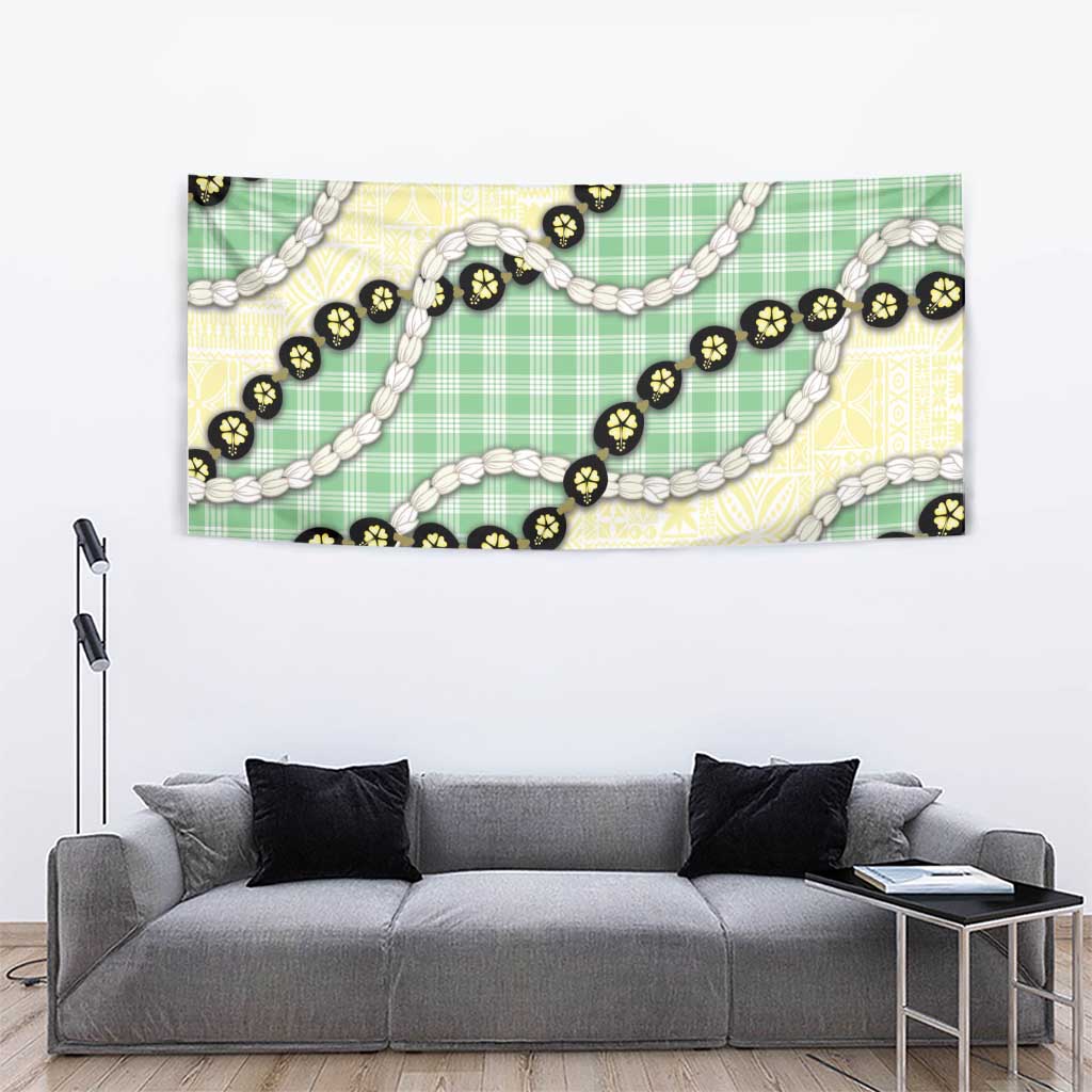 Green Palaka Hawaii Tapestry Kukui Nut Pikake Lei Hawaiian Tapa Pattern - Polynesian Pride
