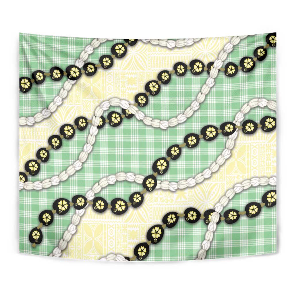 Green Palaka Hawaii Tapestry Kukui Nut Pikake Lei Hawaiian Tapa Pattern - Polynesian Pride