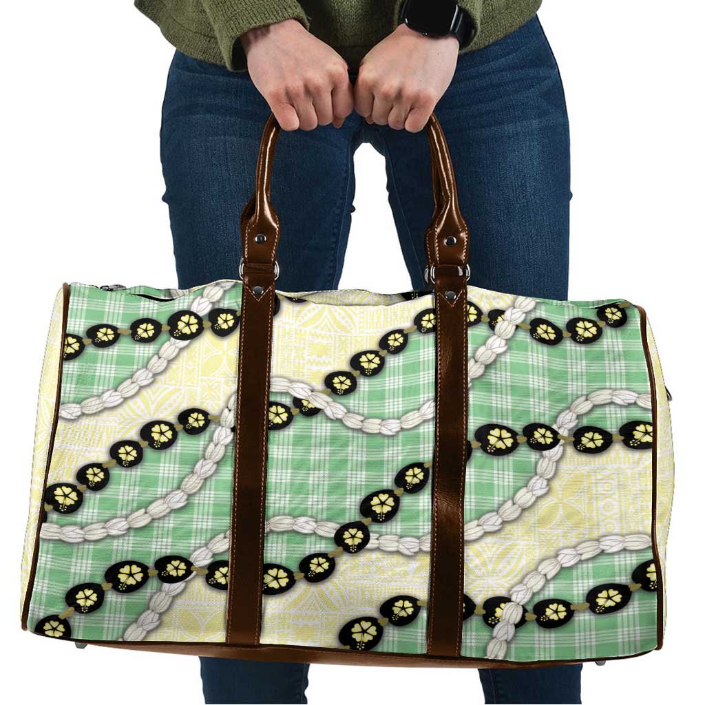 Green Palaka Hawaii Travel Bag Kukui Nut Pikake Lei Hawaiian Tapa Pattern - Polynesian Pride