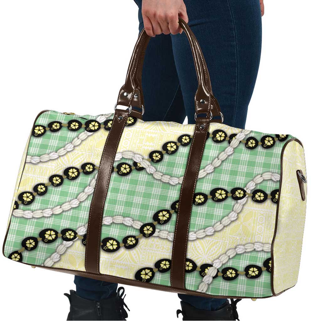Green Palaka Hawaii Travel Bag Kukui Nut Pikake Lei Hawaiian Tapa Pattern - Polynesian Pride