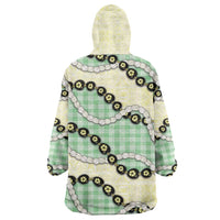 Green Palaka Hawaii Wearable Blanket Hoodie Kukui Nut Pikake Lei Hawaiian Tapa Pattern - Polynesian Pride
