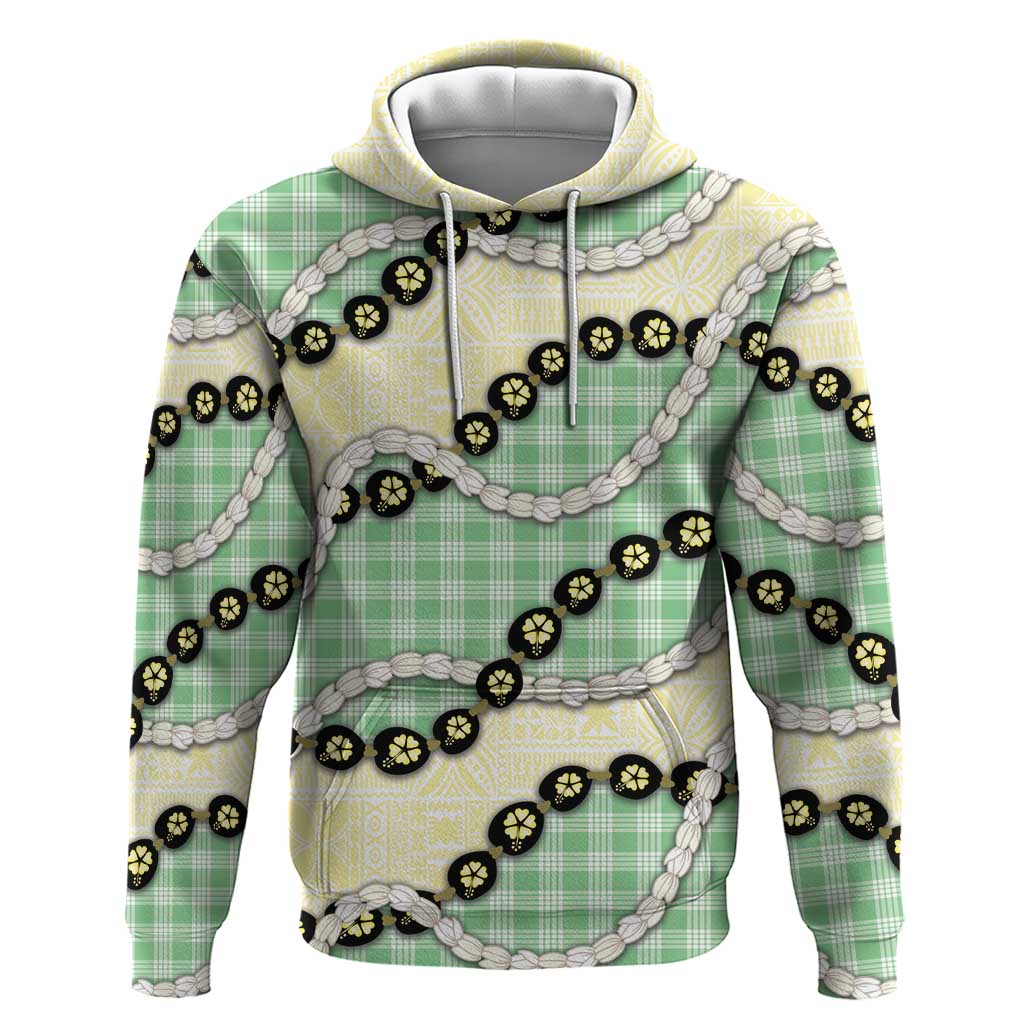 Green Palaka Hawaii Zip Hoodie Kukui Nut Pikake Lei Hawaiian Tapa Pattern - Polynesian Pride