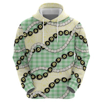 Green Palaka Hawaii Zip Hoodie Kukui Nut Pikake Lei Hawaiian Tapa Pattern - Polynesian Pride