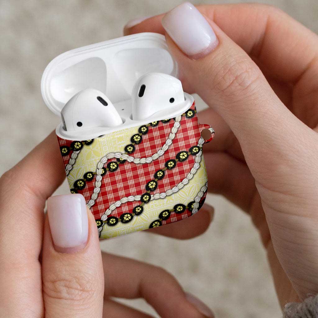 Red Palaka Hawaii AirPods Case Kukui Nut Pikake Lei Hawaiian Tapa Pattern - Polynesian Pride
