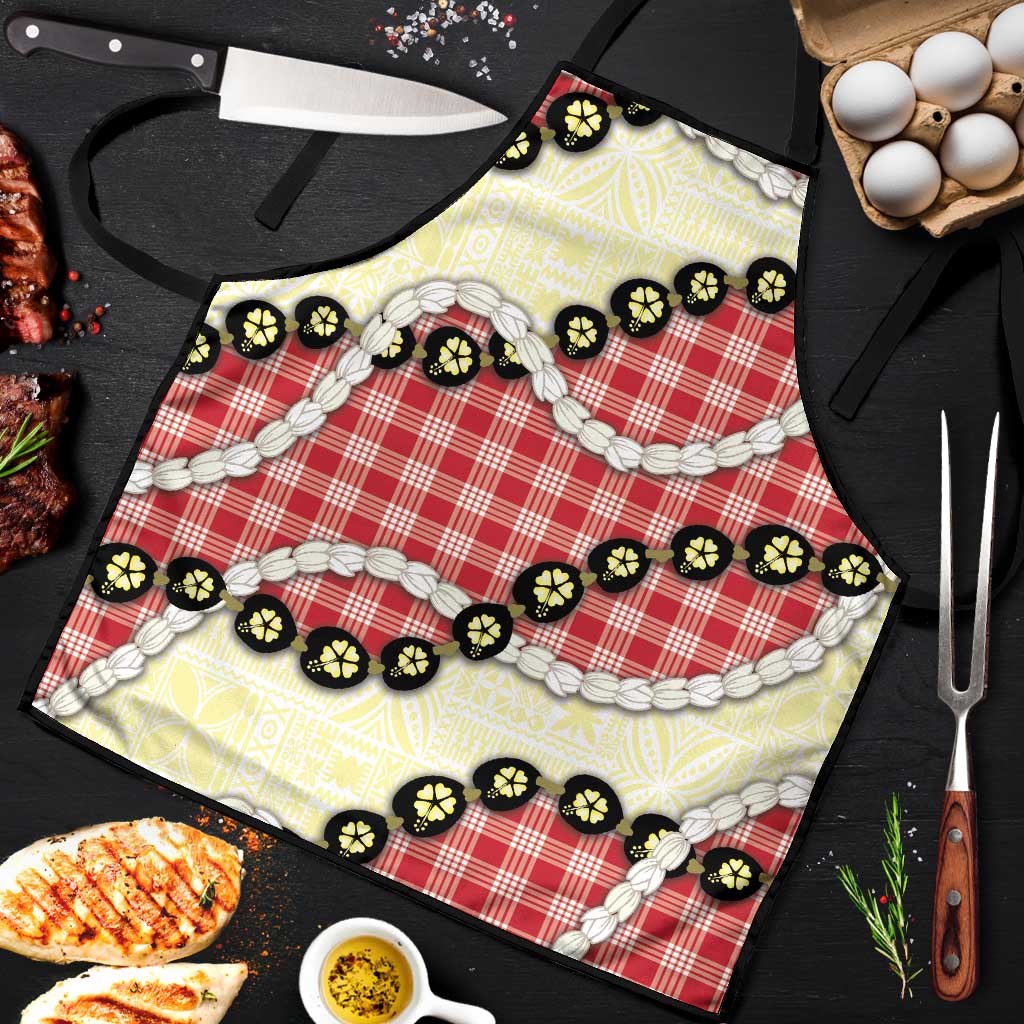 Red Palaka Hawaii Apron Kukui Nut Pikake Lei Hawaiian Tapa Pattern - Polynesian Pride